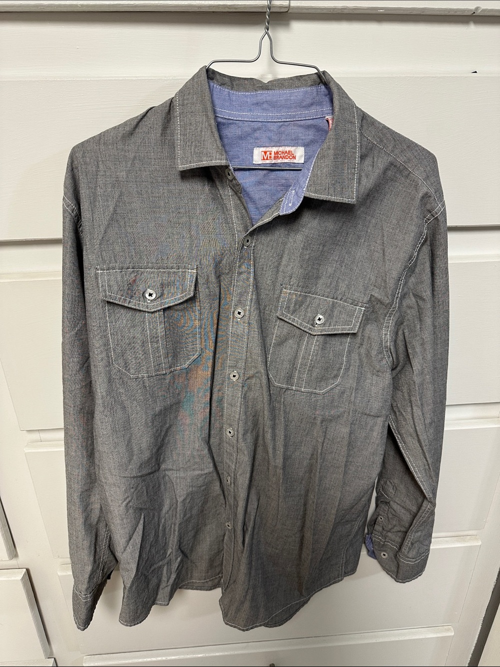 Michael Brandon Men's Gray Button-Down Workshirt